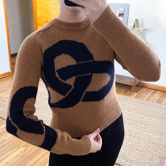 Victoria Beckham 100% Cashmere Knot-instarsia Designer Crew Neck Knit Sweater M - Picture 1 of 8
